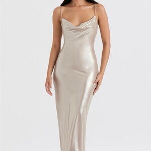 House of CB Leia Champagne Shimmer Low Back Maxi Dress